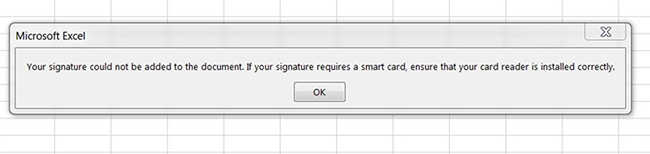 lỗi không đăng ký được chữ ký số trên excel