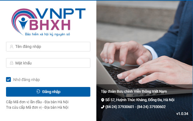 màn hình đăng nhập phần mềm bảo hiểm xã hội VNPT
