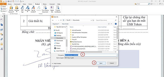 Bước 4: Chọn đường dẫn lưu file và tên file sau khi ký kết rồi ấn Save.