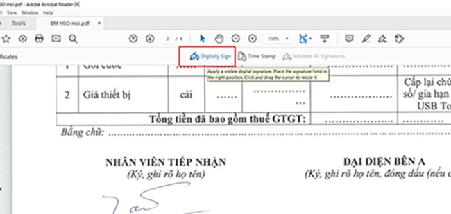 Cách sử dụng chữ ký số VNPT trên PDF bằng phần Acrobat Reader DC