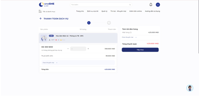 Cách thanh toán hóa đơn điện tử VNPT trên oneSME