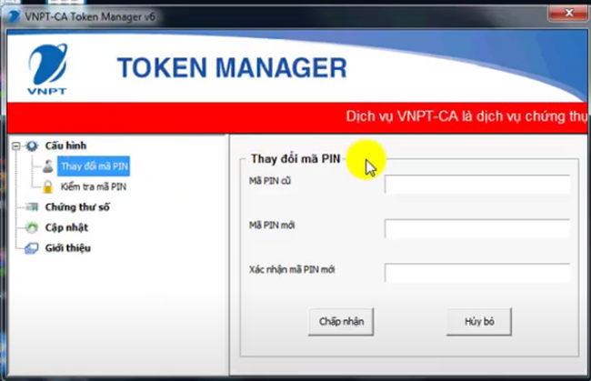 Cách thay đổi mã pin VNPT CA Token