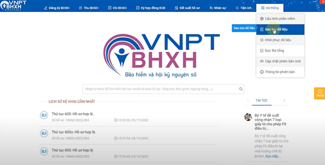 Cách sao lưu dữ liệu VNPT BHXH
