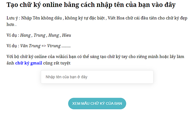 Cách tạo nên chữ ký năng lượng điện tử Online bên trên Website Wikici