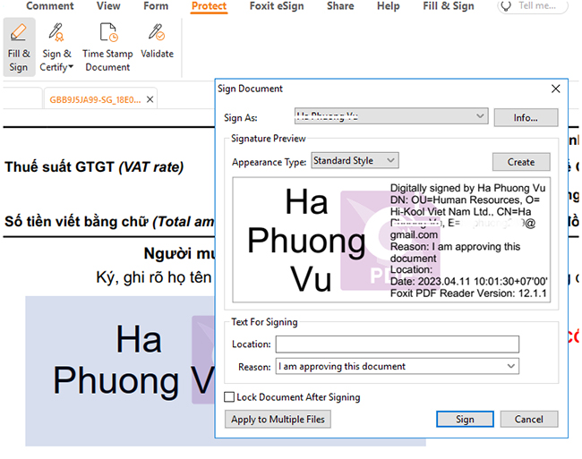 Tạo chữ ký điện tử trong PDF trên máy tính