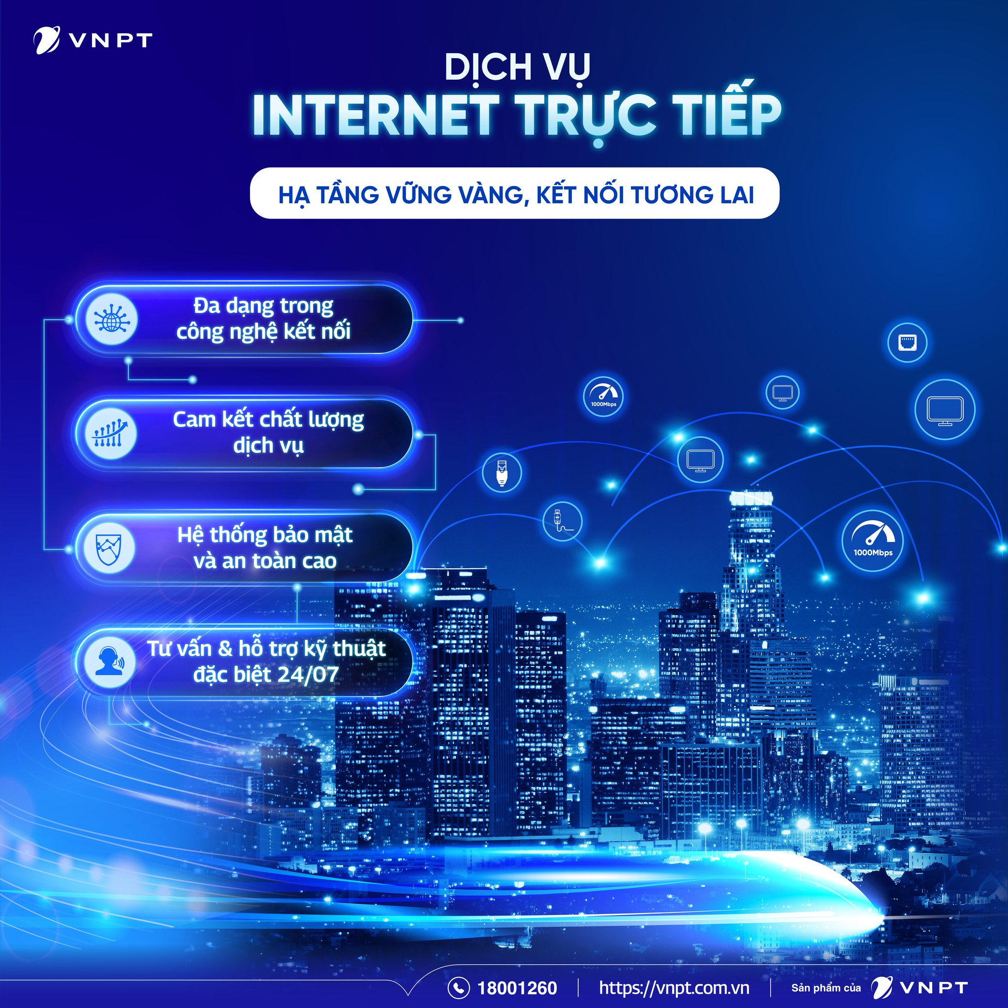 Dịch vụ Internet trực tiếp của VNPT giúp kết nối đỉnh cao với hạ tầng vững vàng