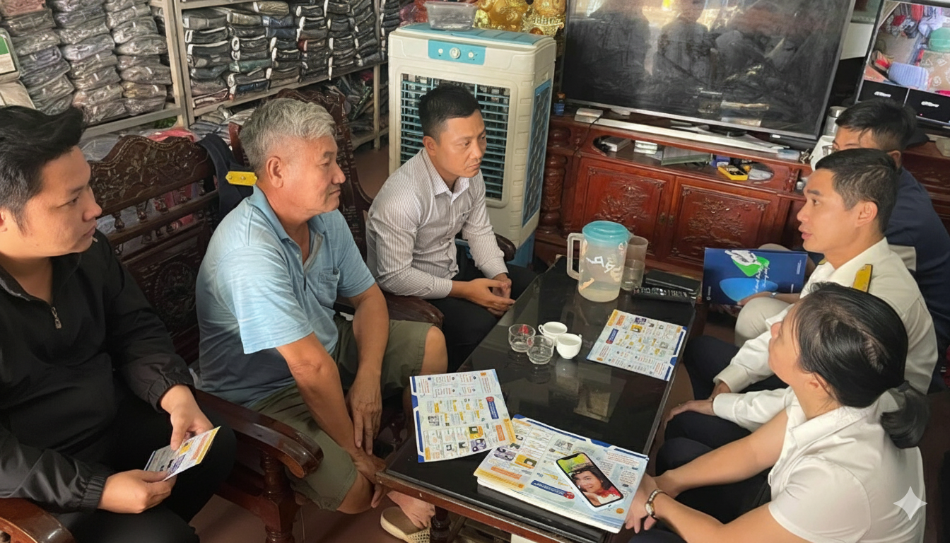 Nhân viên VNPT phối hợp cùng Cán bộ Thuế hướng dẫn HKD tự kê khai thuế xã Gia Lộc - Hải Phòng