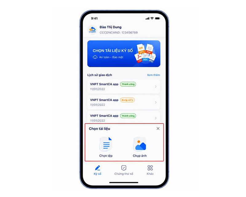 chọn tài liệu ký số vnpt smartca
