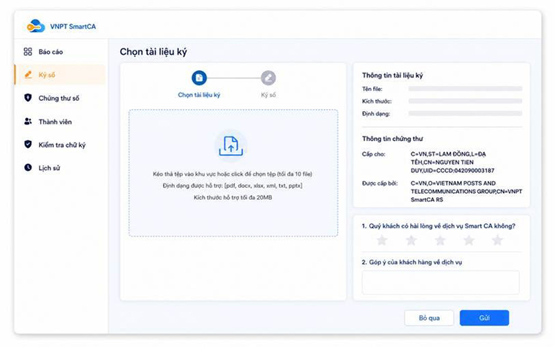 Chọn tài liệu và lệnh Ký số trên hệ thống SmartCA trên máy tính