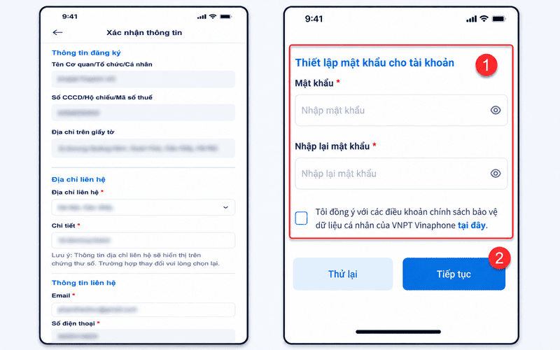 Xác nhận thông tin và tạo mật khẩu