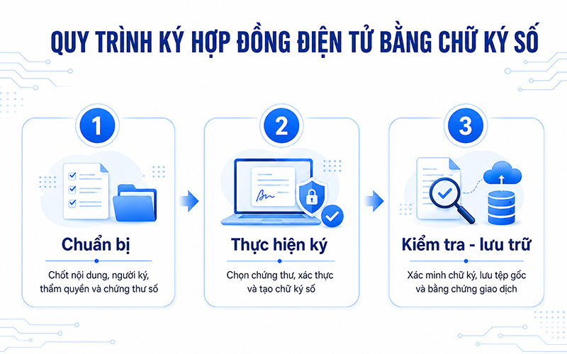 Ba bước chung khi ký hợp đồng điện tử bằng USB Token hoặc chữ ký số từ xa