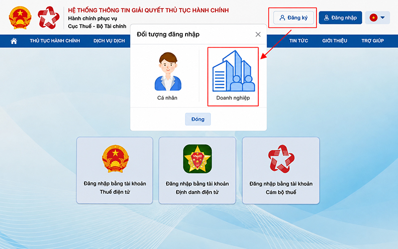 đăng ký tài khoản dịch vụ công lần đầu