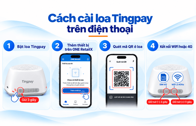 Cài đặt loa VNPT Tingpay trên điện thoại qua ứng dụng ONE RetailX
