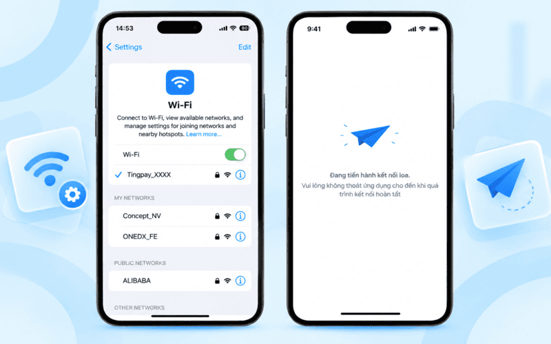 cài đặt Wi-Fi trên điện thoại để hoàn tất